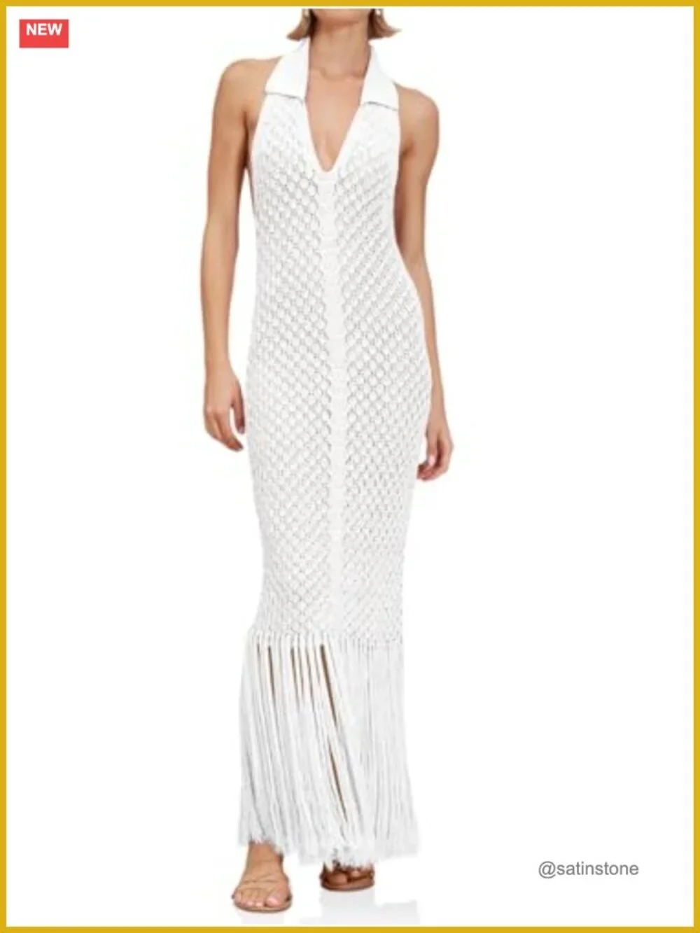 Sexy Backless Fringe Crochet Maxi Beach Cover Up Dress
